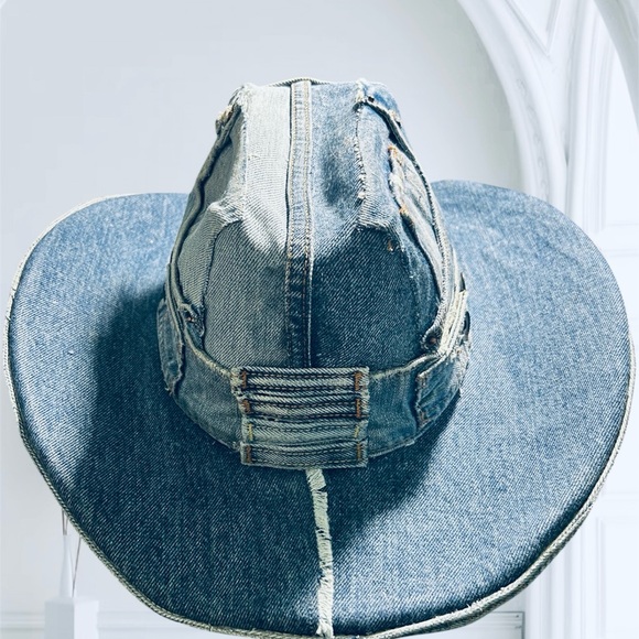Levi\'s Patchwork Denim Wide-Brim Hat in Dark and Light Blue